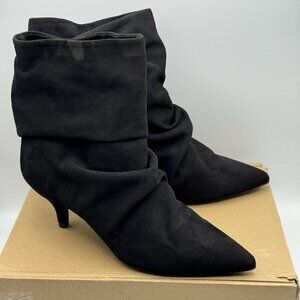 Jo Black Slouch Boots Women’s 11 Pointed Toe Faux Suede Kitten Heel Pull-On